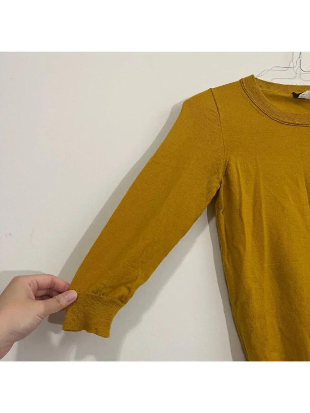 J.Crew Crewneck Mustard 100% Merino Wool Sweater 3/4 Sleeve Classic Preppy Sz S